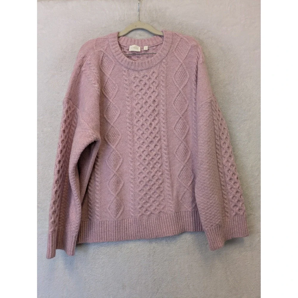 Cyrus Misty Pink Cable Knit Crew Neck Sweater Womens Large CV172503 NWT - Picture 1 of 10